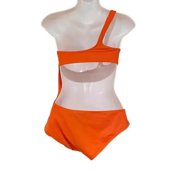 DKNY Womens Size 10 Orange One Shoulder Open sided One Piece Swimsuit - Picture 3 of 8